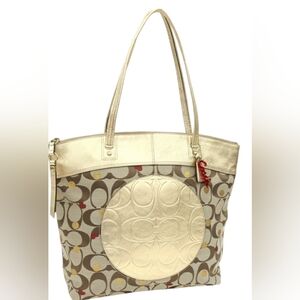 WOMEN'S N.W.O.T. COACH GOLD  LEATHER/ CANVAS TOTE